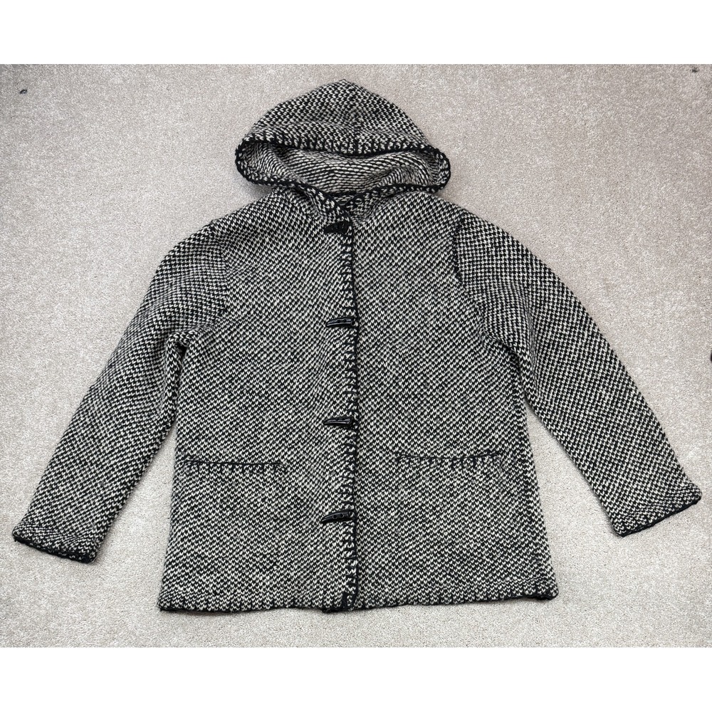 Lauren Ralph Lauren Womens MED Petite 100% Lambswool Hooded Sweater Jacket Black